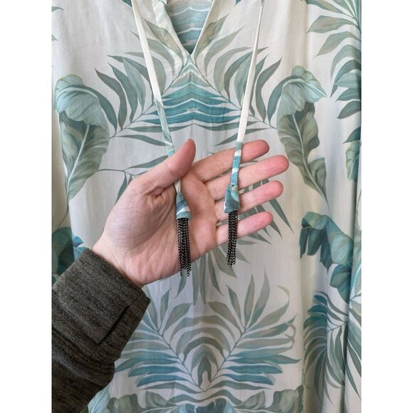 Vacances Beach Swim Coverup Palm Leaf 100% Silk Cream Caftan kimono resortwear - Picture 4 of 16